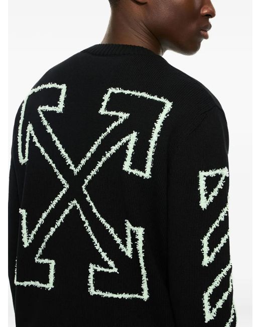Off-White c/o Virgil Abloh Black Diagonal Arrow Fuzzy Crewneck Sweater for men
