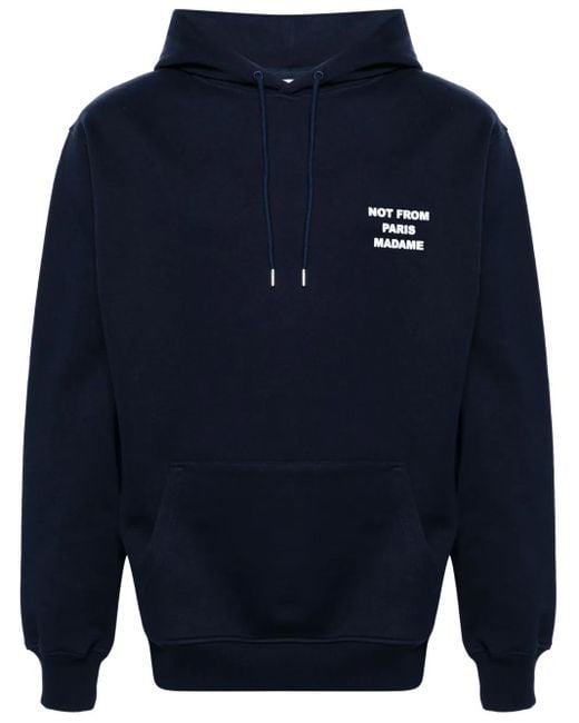 Drole de Monsieur Blue Slogan-Print Cotton Hoodie for men