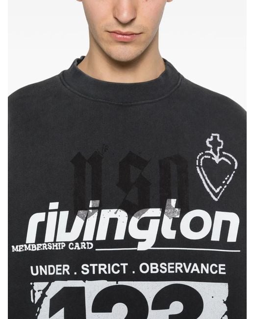 RRR123 Black Graphic-Print Logo-Sleeve Sweatshirt for men