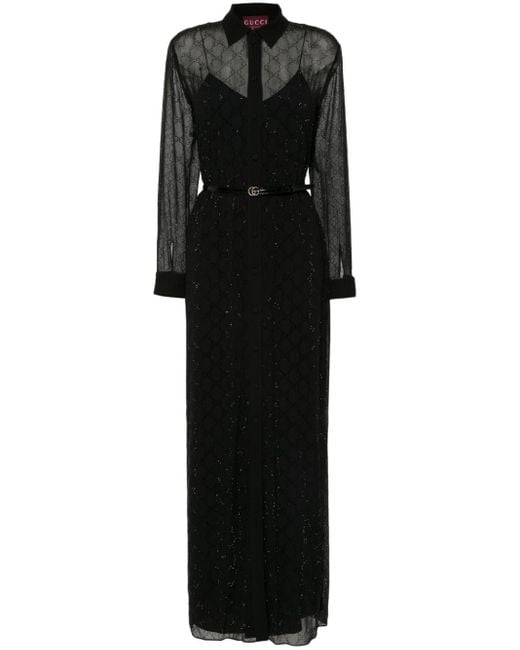 Gucci Black Gg Silk Long Dress