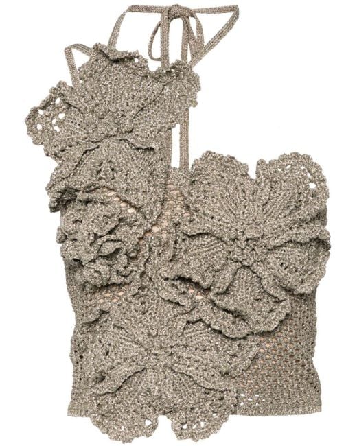 Cult Gaia Metallic Nazanin Asymmetric Crochet Top