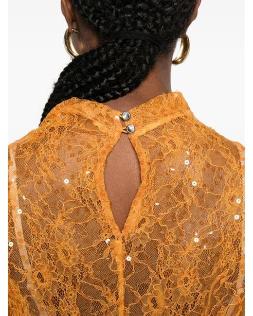 Patrizia Pepe Orange Sequin-Embellished Midi Dress