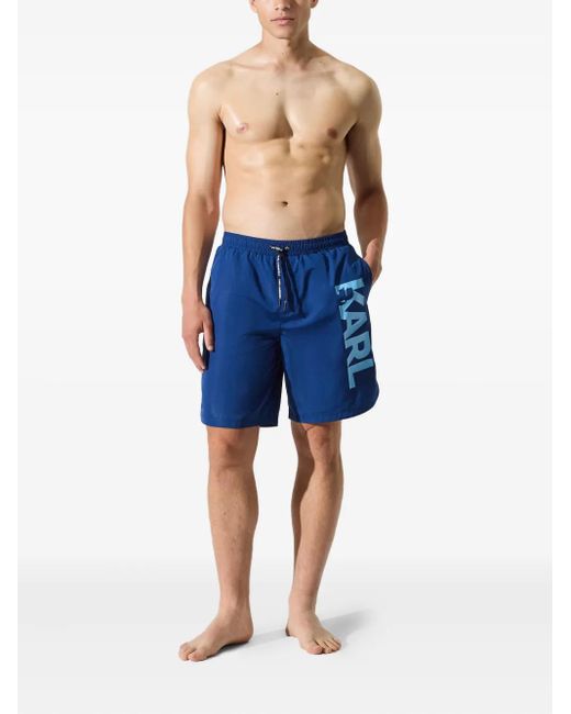 Karl Lagerfeld Blue Logo-Print Swim Shorts for men