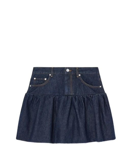 Ganni Blue Minijupe En Jean À Volants