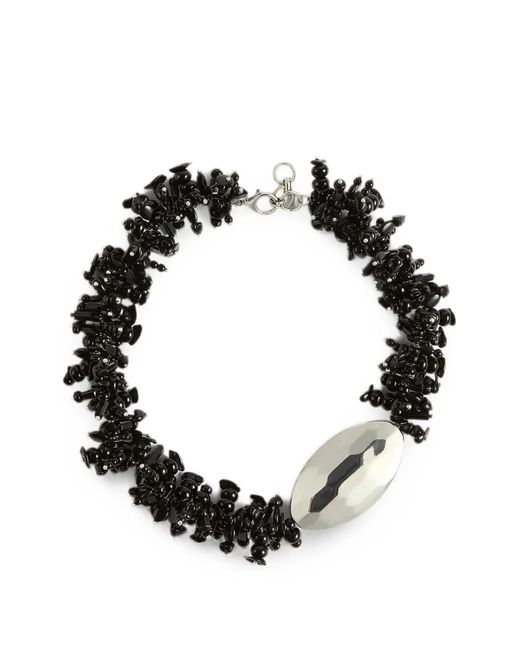 Liviana Conti Black Minerva Beaded Oval-Plaque Necklace