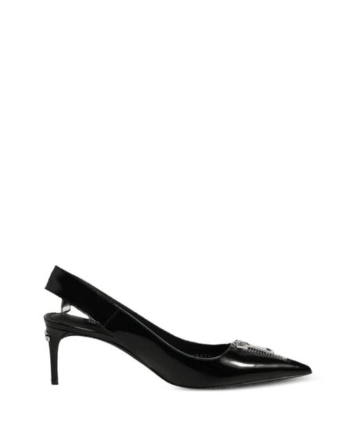 Dolce & Gabbana Black Zipper-Detail Patent-Finish Pumps