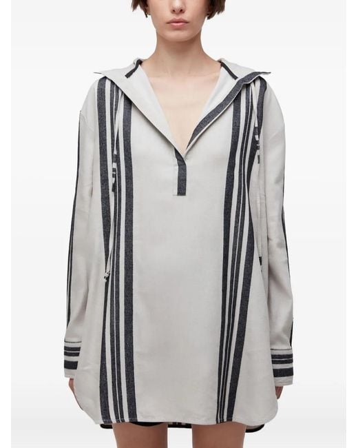 Osklen Gray Hooded Striped Shirt Dress