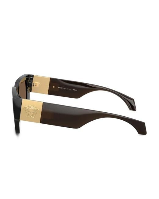 Versace Brown Medusa-Plaque Rectangle-Frame Sunglasses