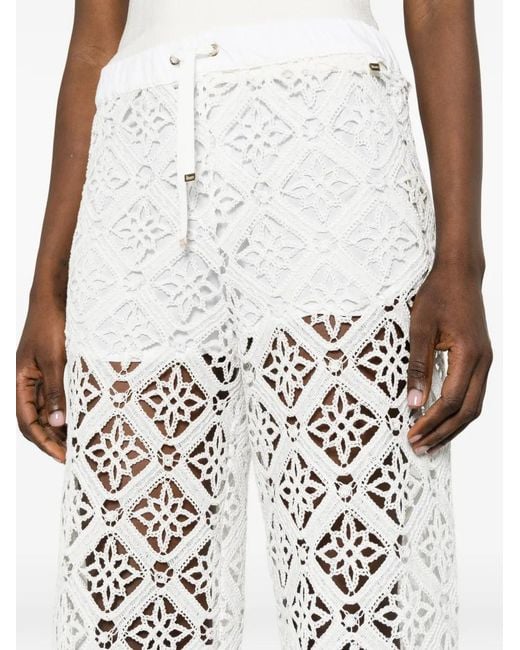Herno White Crochet Trousers With An All-Over Geometric Pattern And Elasticated Waist