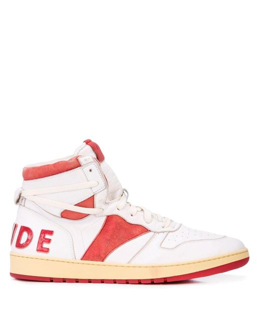 Rhude V1 High-top Leather-blend Sneakers in White Leather | Red (White) for  Men - Save 34% - Lyst