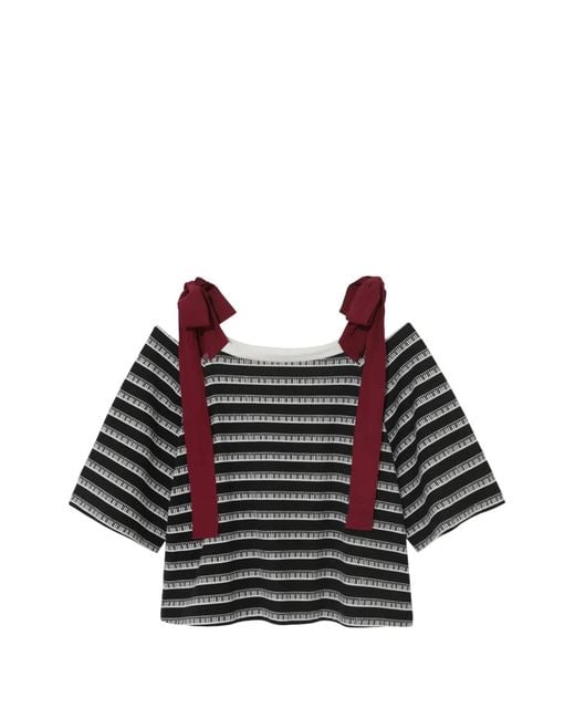 Undercover Black Stripe Tie Ribbon Shoulder Blouse