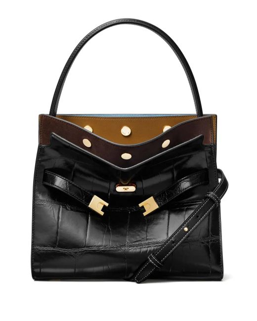 Tory Burch Black Lee Radziwill Textured Small Tote Bag