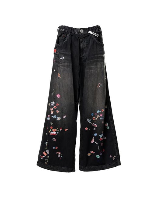 Maison Mihara Yasuhiro Black Sticker Printed Wide-Leg Jeans