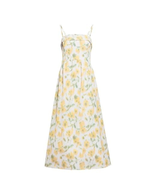 Tanya Taylor White Robe Mi-Longue Gigi À Fleurs