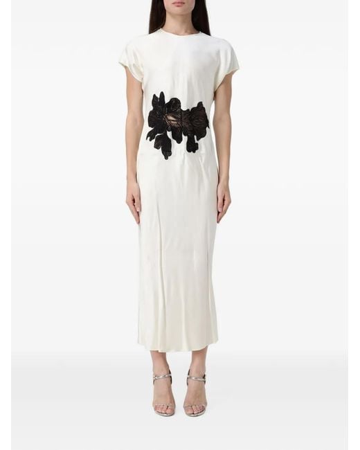Patrizia Pepe White Lace-Appliqué Short-Sleeve Midi Dress