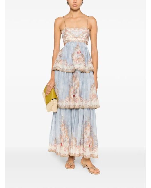 Zimmermann Blue Patterned Dress With Lurex Thread