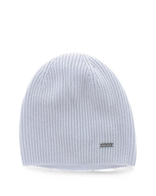 Woolrich White Ribbed-Knit Cashmere Beanie Hat