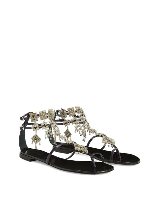Giuseppe Zanotti White Amira Embellished Leather Flat Sandals