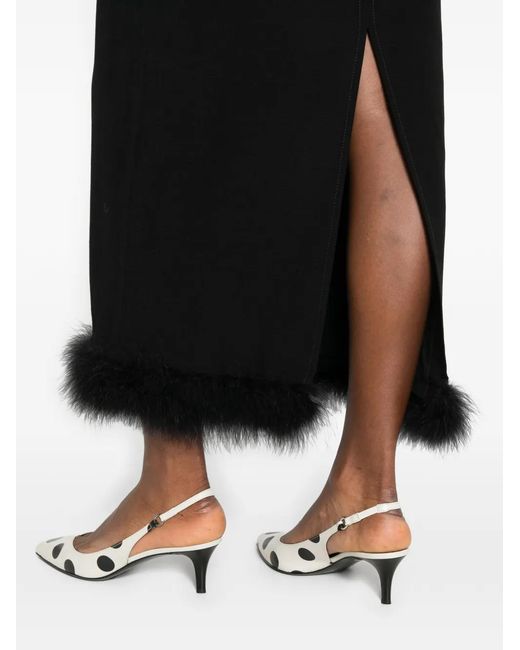 Moschino Black Feather-Trim Maxi Skirt
