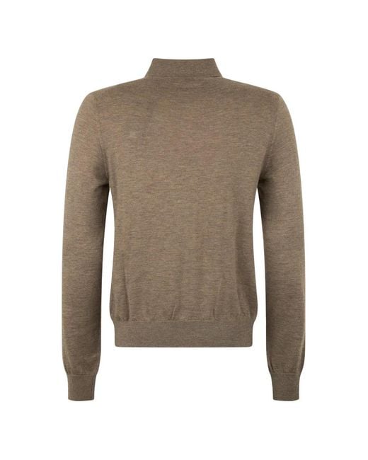 Moorer Brown Button-Down Polo-Collar Sweater for men