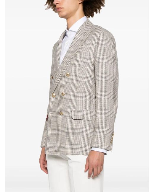 Brunello Cucinelli White Prince Of Wales Checked Blazer for men