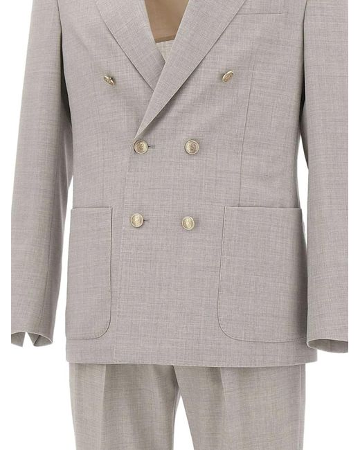 Eleventy Gray Double-Breasted Patch Pocket Suit for men