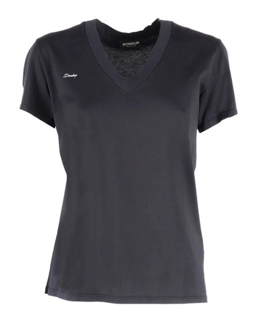 Dondup Black V-Neck Embroidered T-Shirt