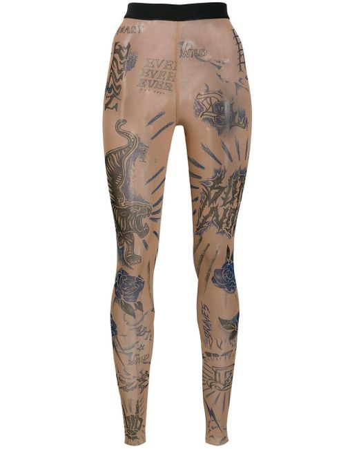 DIESEL Tattoo Print Sheer leggings in Black