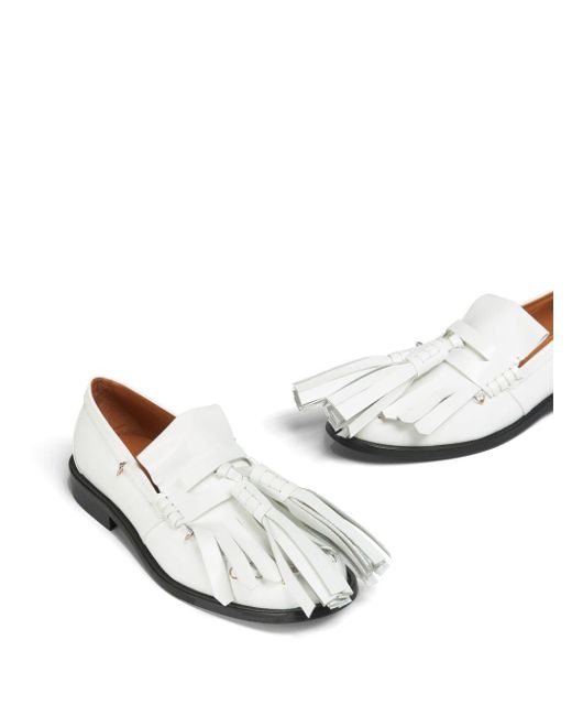 Marni White Tassel-detail Leather Loafers