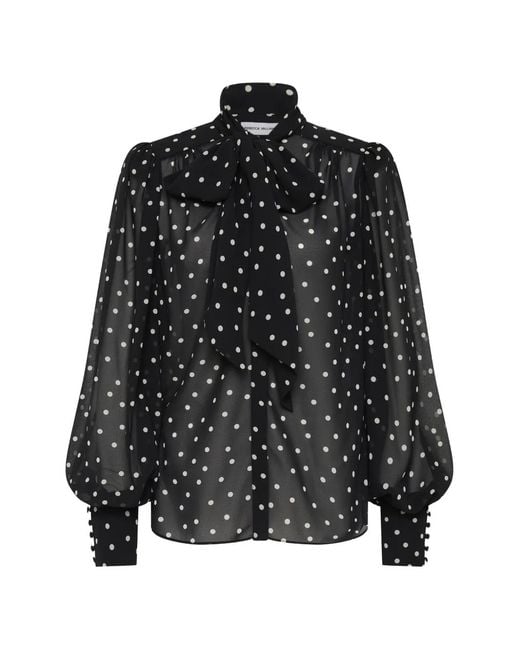 Rebecca Vallance Black Marnie Polka-Dot Pussy-Bow Blouse