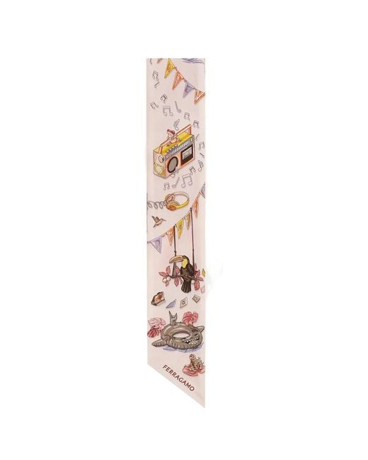 Ferragamo White Foulard Bandeau Jungle Party En Soie