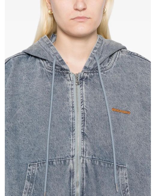 Mini Cream Blue Logo-Embroidered Jacket