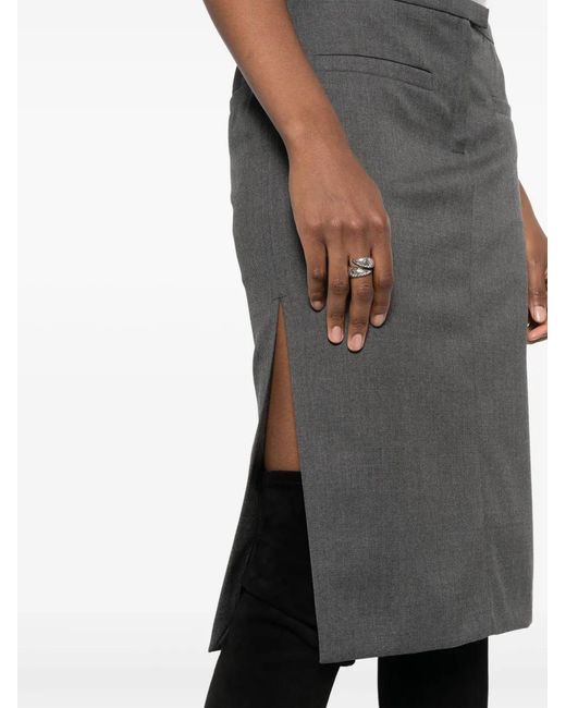 Courreges Gray Logo-Patch Straight Skirt