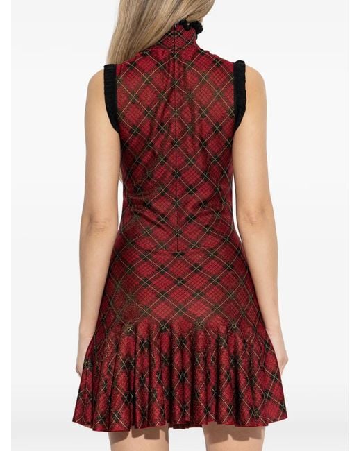 McQueen Red Ruffled Tartan Mini Dress