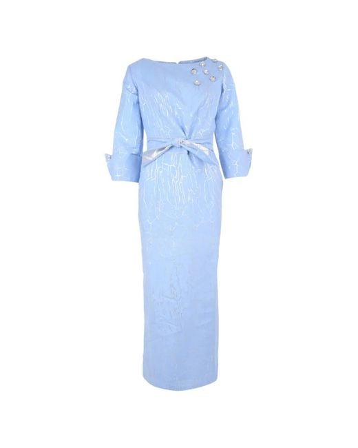 Baruni Blue Sedum Embellished Belted Midi Dress