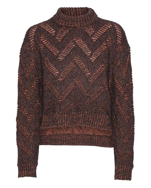Henrik Vibskov Brown Turtleneck Chevron-Pattern Sweater