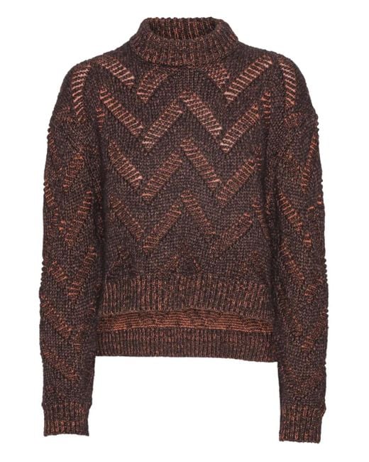 Henrik Vibskov Brown Turtleneck Chevron-Pattern Sweater