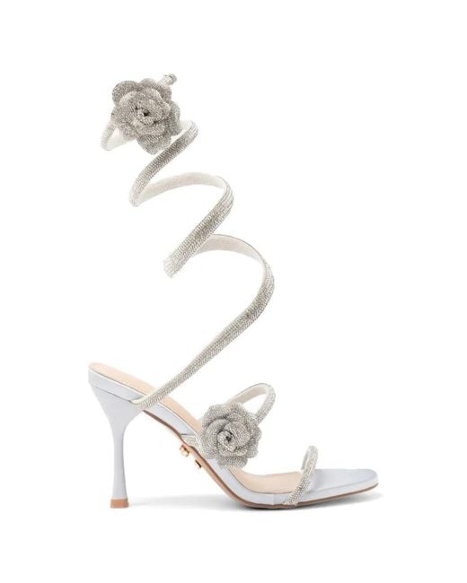 Twentyfourhaitch White Crystal-Embellished Floral-Appliqué Sandals
