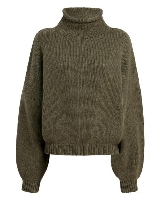 Khaite Green Juniper Funnel-Neck Balloon-Sleeve Knitwear