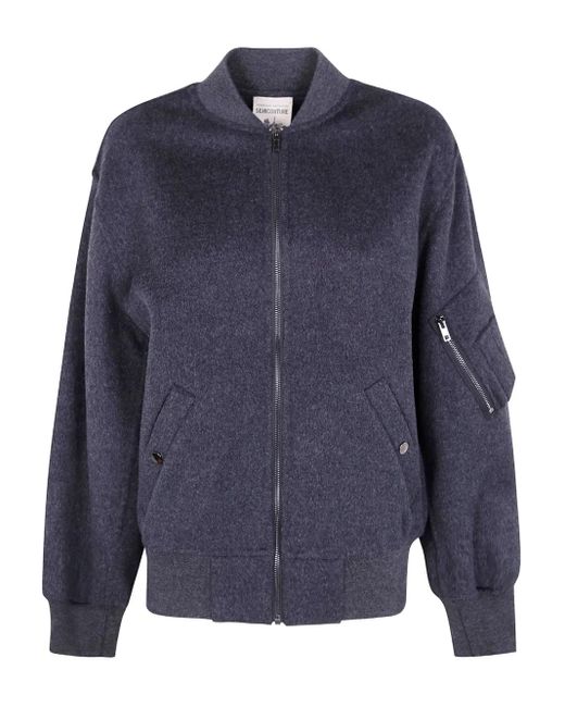 Semicouture Blue Zip-Up Bomber Jacket