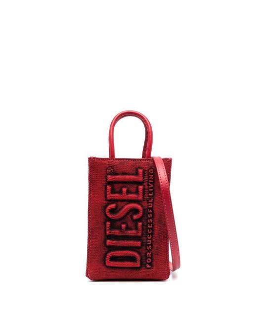 DIESEL Red Stonewashed Logo-print Tote Bag