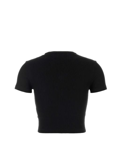 Fendi Black Ribbed Logo-Patch T-Shirt