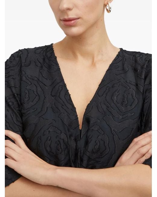 Day Birger et Mikkelsen Black V-Neck Floral-Pattern Midi Dress
