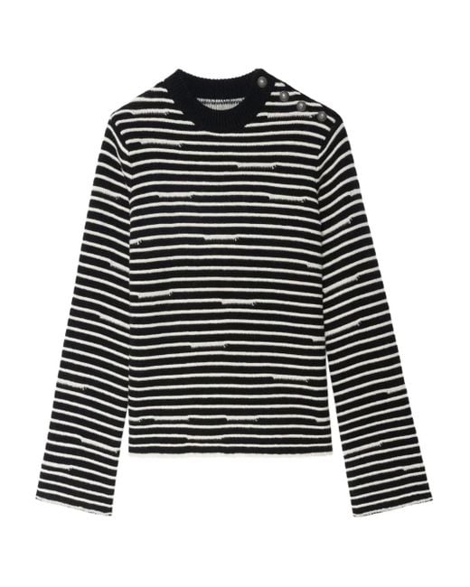 Zadig & Voltaire Black Spiky Striped Button-Detailed Sweater