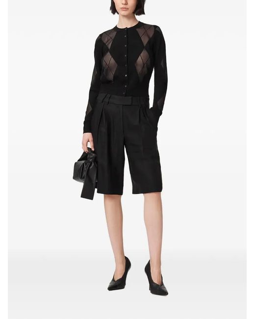AllSaints Black Argyle-Pattern Mesh-Panel Cardigan