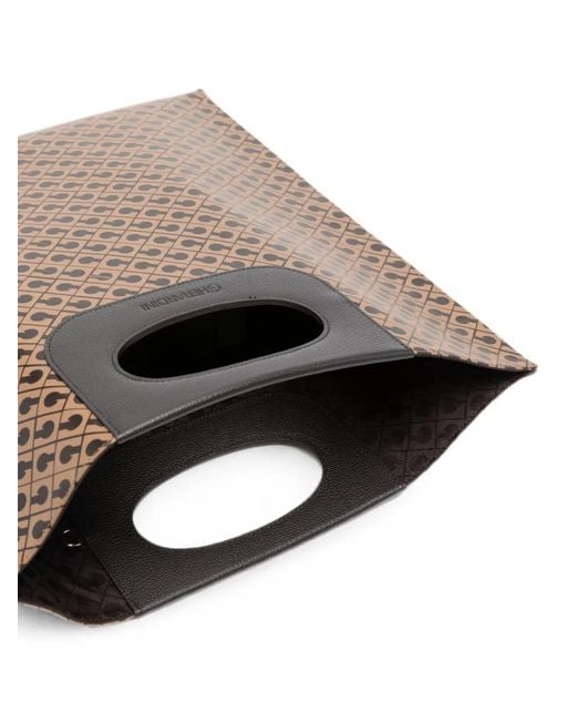 Gherardini Brown Logo-Print Cut-Out Handle Tote Bag