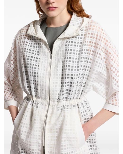 Peserico White Hooded Grid Coat