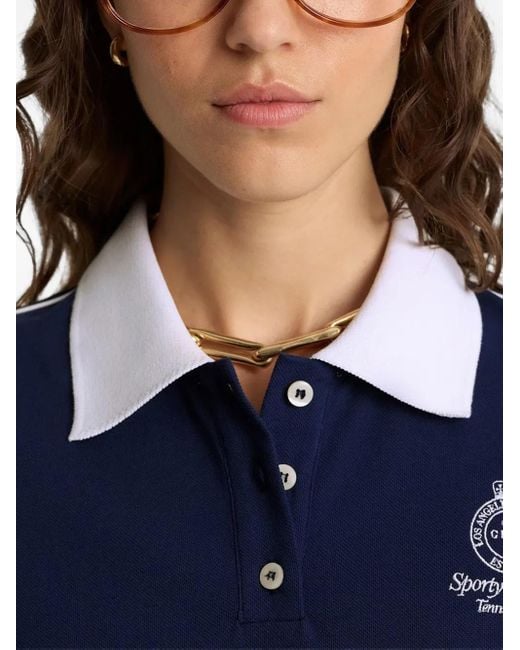Sporty & Rich Blue Contrast-Trim Polo Shirt