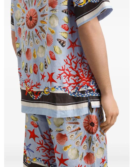 Dolce & Gabbana Bedrucktes Hemd Aus Leinen-Canvas in Blue für Herren