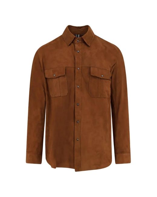DFOUR® Brown Pocket-Detail Suede Shirt for men